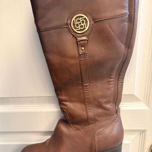 Liz Claiborne Chestnut Heeled Boots with Gold Accent